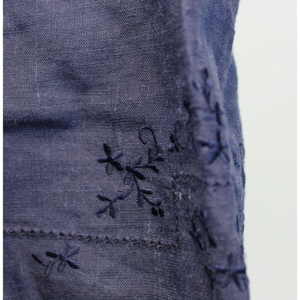 Vtg 1980s Lanz Navy Blue Sailor Style Dress sz 14 Traditional Embroidered Linen - Picture 3 of 10
